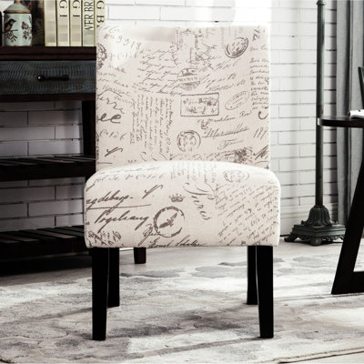 Chaise sans accoudoirs avec tissu imprimé en lettres anglaises, mélange, facile à assembler, l 21,54 po x P 28,48 po, H 33,18 po Chaise contemporaine, impression, dossier et pieds amovibles, H 33,18 po, blanc