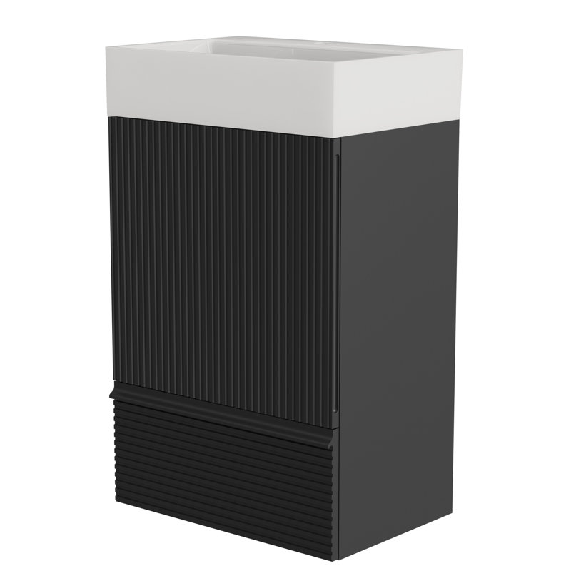 20" Striped Cashmere Bathroom Vanity With Ceramic Sink, Freestanding Bathroom Cabinet, KD, Bathroom Vanity, Black