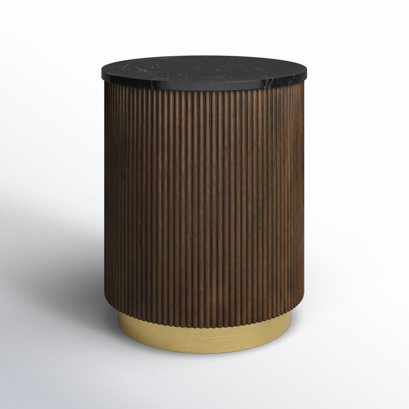 Mooney Dark Wood and Black Marble End Table with Gold Accents