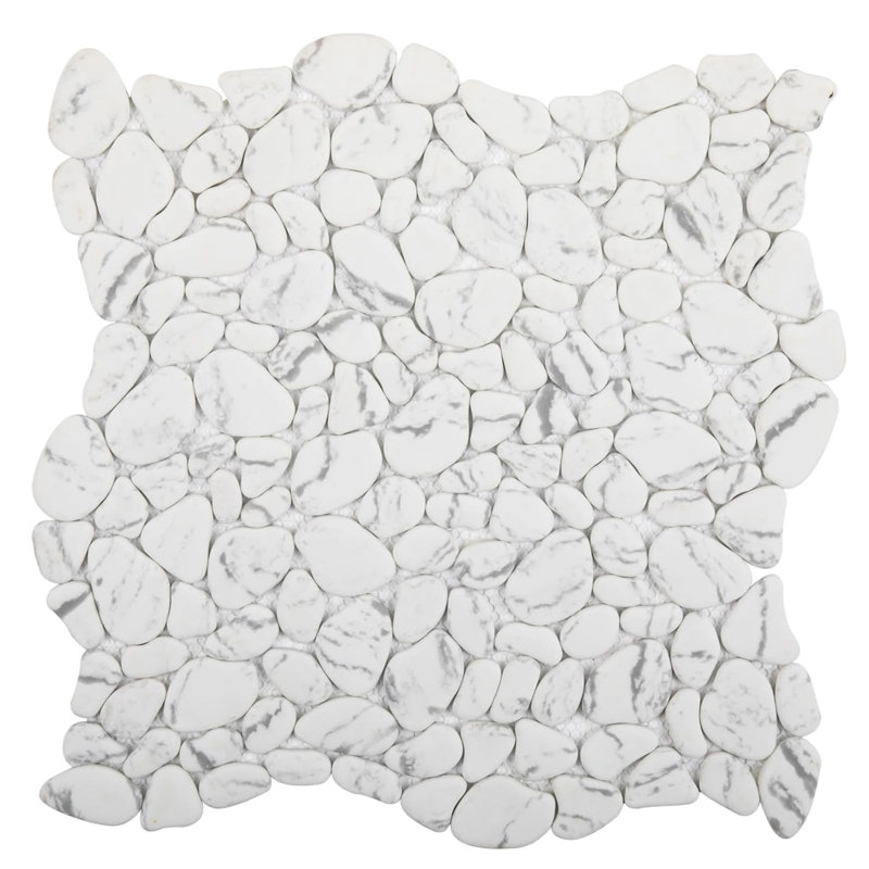 Carreau de mosaïque en verre recyclé Diflart, Blanc avec veines grises