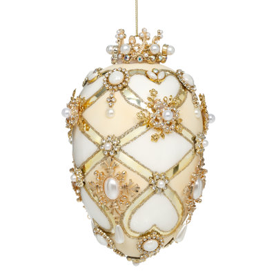 Faberge Jewel Egg Ornament ,White/Cream- 7 Inches