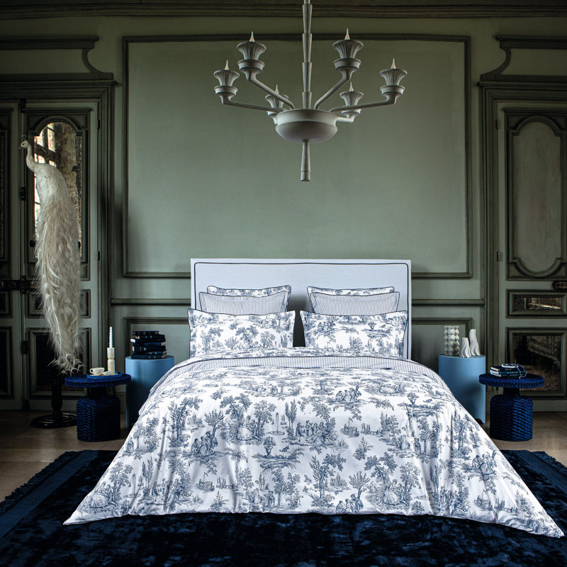 Galante Cotton Machine Printed Toile Coverlet, Queen Duvet Cover