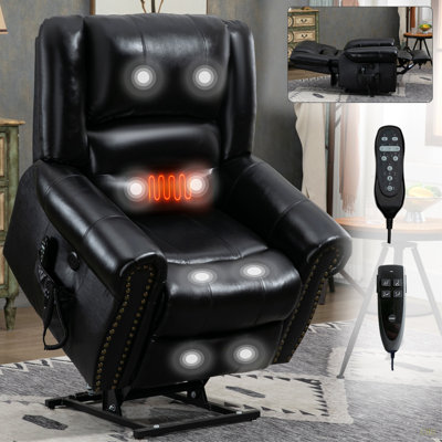 Power Lift Recliner Chair Heat Massage Dual Motor Infinite Position Up To 350 LBS, Leather, Heavy Duty Motion Mechanism With USB Ports