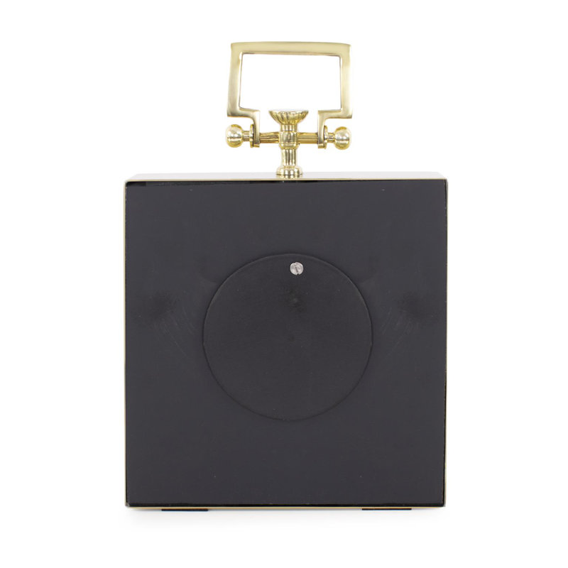 Gold Square Handled Table Clock with Textured Metal Surround