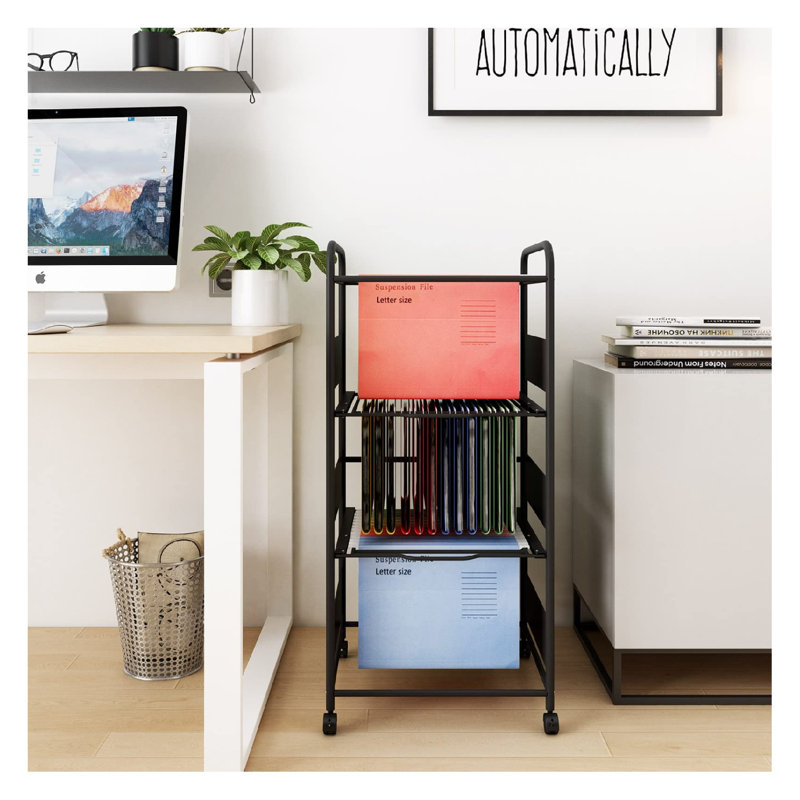 3 Tiers Metal Rolling File Carts With Wheels Hanging Files For Letter Size Movable Pull-Out File Folder Rack Drawer File Cabinet For Home Office