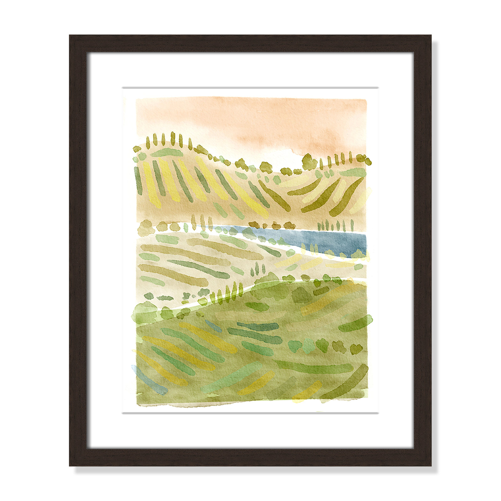 Tuscan Countryside Print, Walnut Single Picture Framed Paper, White, 19" H x 16" W x 1.25" D
