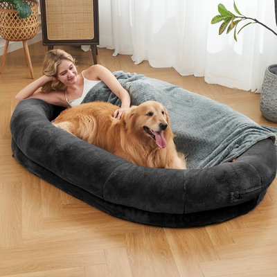 Human-Dog Shared Bed - Large Plush Pet Bed With Washable Cover & Orthopedic Foam