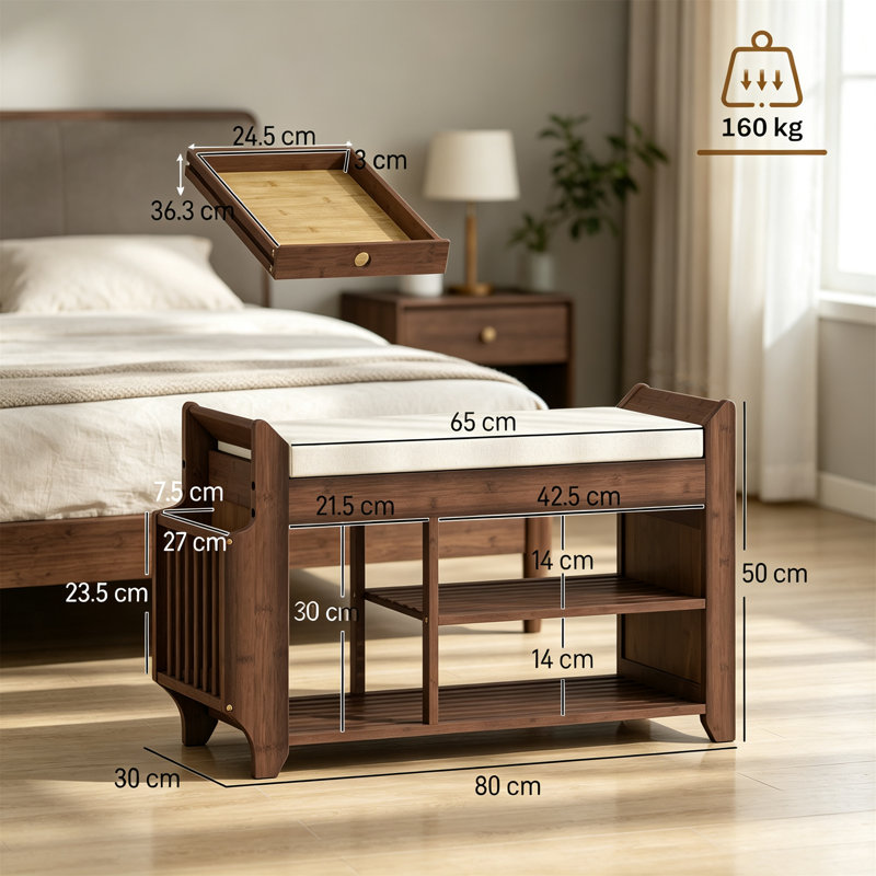 Shoe Bench, Dark Brown and Cream