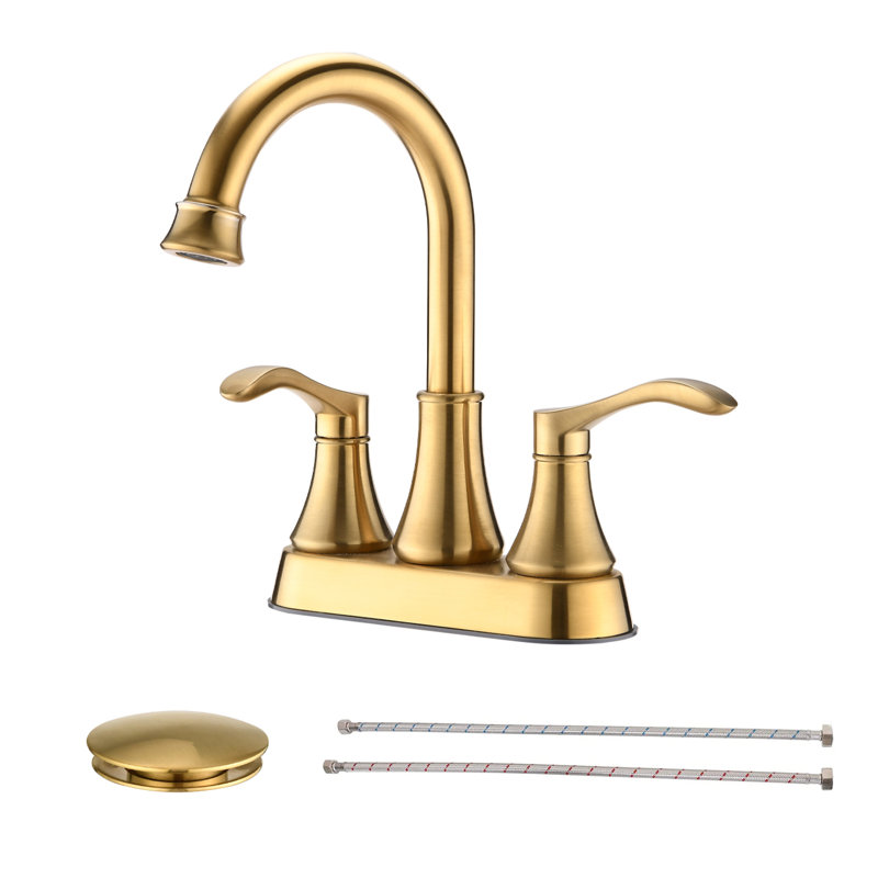 Topcraft Two Handle Bathroom Sink Faucet With Pop-Up Drainer, Brushed Gold