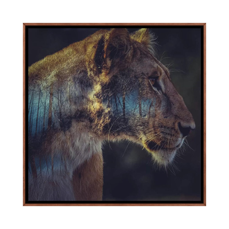 Lion 1 Piece Wall Art on Canvas, 45.72 cm H x 45.72 cm W, Classic Brown Wood Framed