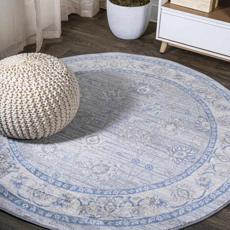 Tapis gris / bleu Modern, Rond 5 pi