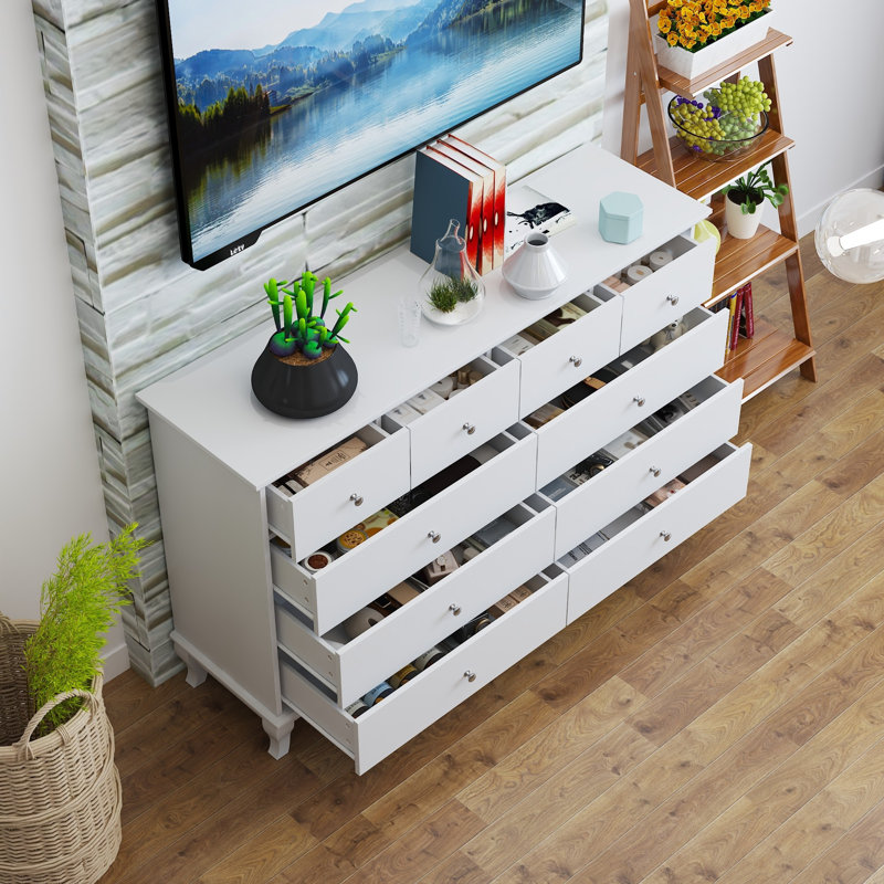Erine Standard 10-Drawers TV Stand for TVs up to 55", White
