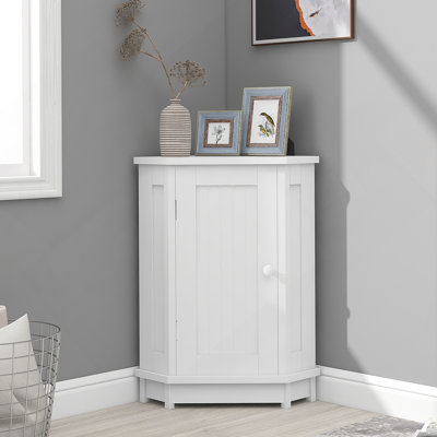 White Bathroom Cabinet Triangle Corner Storage Cabinet with Adjustable Shelf Modern Style MDF Board by Winston Porter