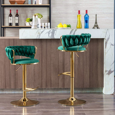 Ensemble de 2 tabourets de bar, avec repose-pieds chromé et base pivotante réglable en velours