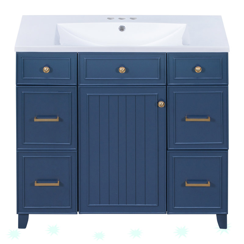 Ensemble de meuble-lavabo avec comptoir de salle de bain, Bleu marine
