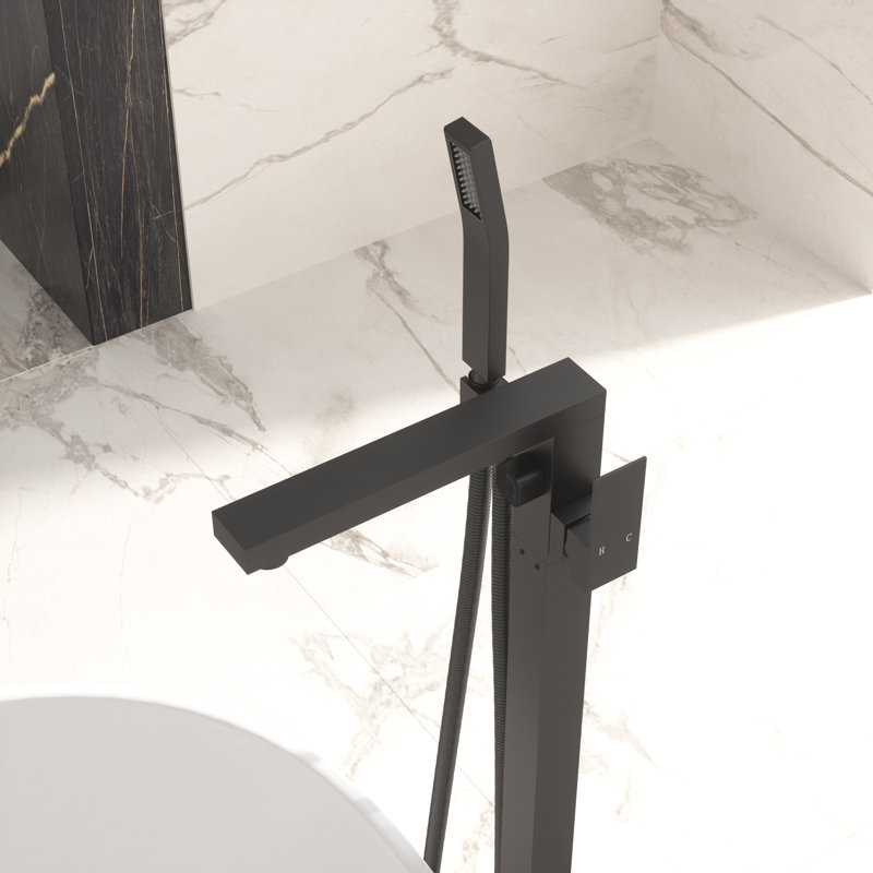 Floor Tub Spout with Diverter, Matte Black