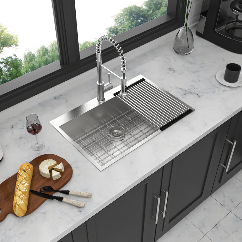 18 Gauge Stainless Steel 33" Drop In Single Bowl Topmount Kitchen Sink, T-304 Construction, 22-Inch Wide, 9-Inch Product Height, X-Shaped Drainage System, Full Coating To Condensation, Comes With