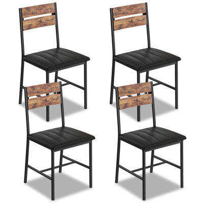 Industrial Upholstered Dining Chairs Set of 4, Ergonomic Backrest & Metal Legs, Rustic Brown