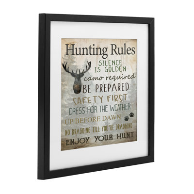 «Hunting Rules Rustic List», reproduction sous verre encadrée, conception de Kim Allen