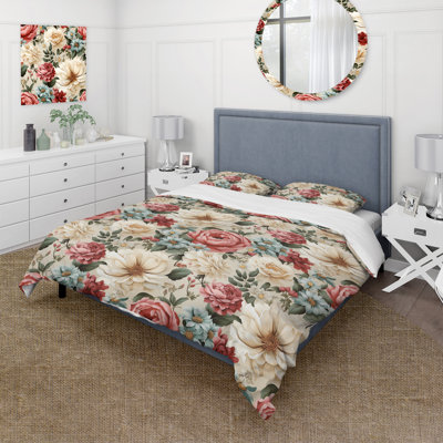 Farmhouse Pink And White Floral Gardens I - Ensemble de housse de couette à motif floral