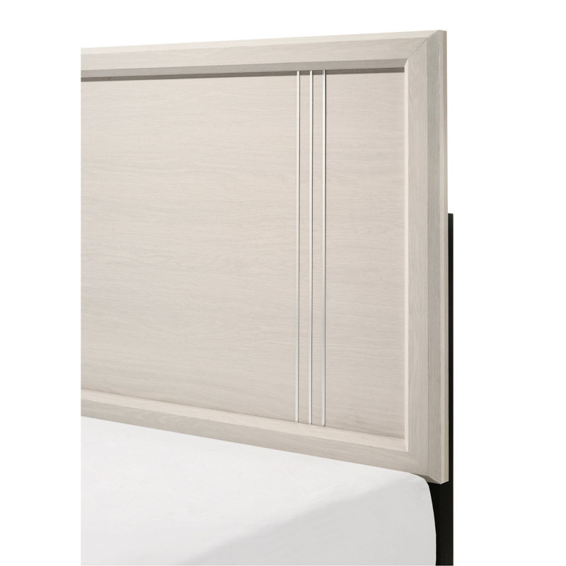 1 lit double à panneau contemporain en bois blanc / beige, lit de chambre à coucher, 80,2 po x 56,1 po 54 po, assemblage de bois nécessaire pour le sommier