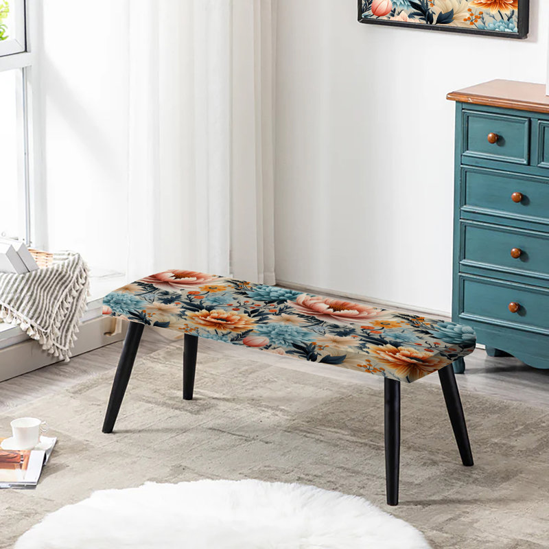 Blue Boho Floral Treasures - Banc rembourré floral noir