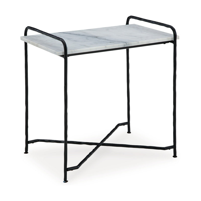 White Marble Top Black Metal Rectangular Accent Table