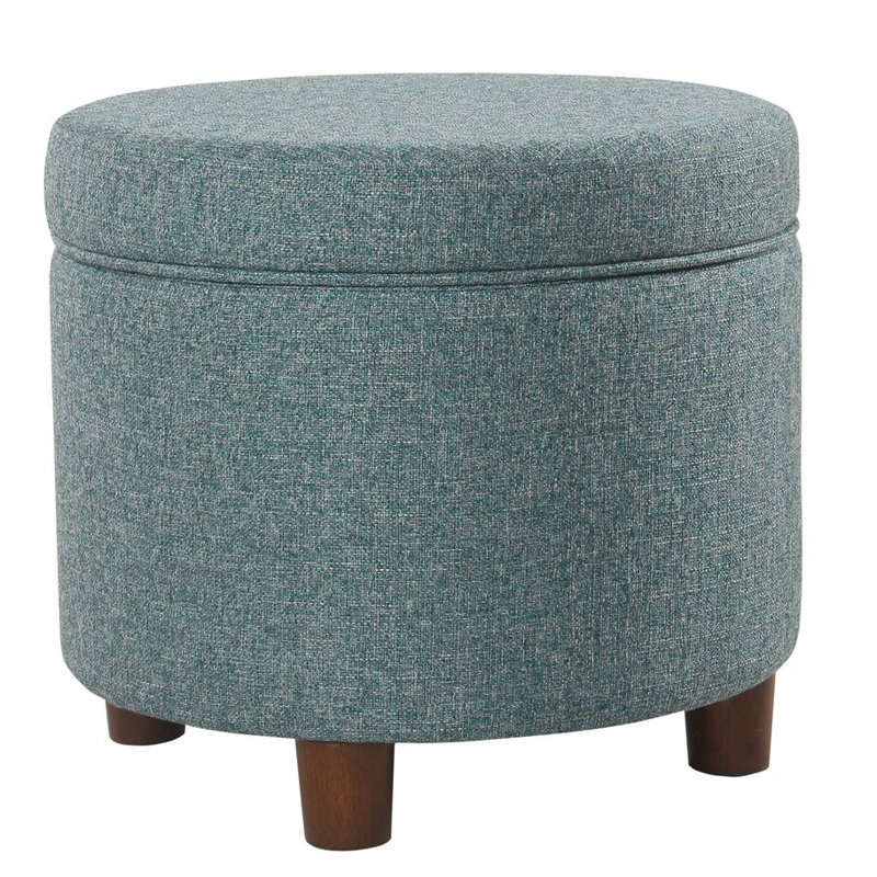 Mayen 19" Wide Round Storage Ottoman, Teal Tweed