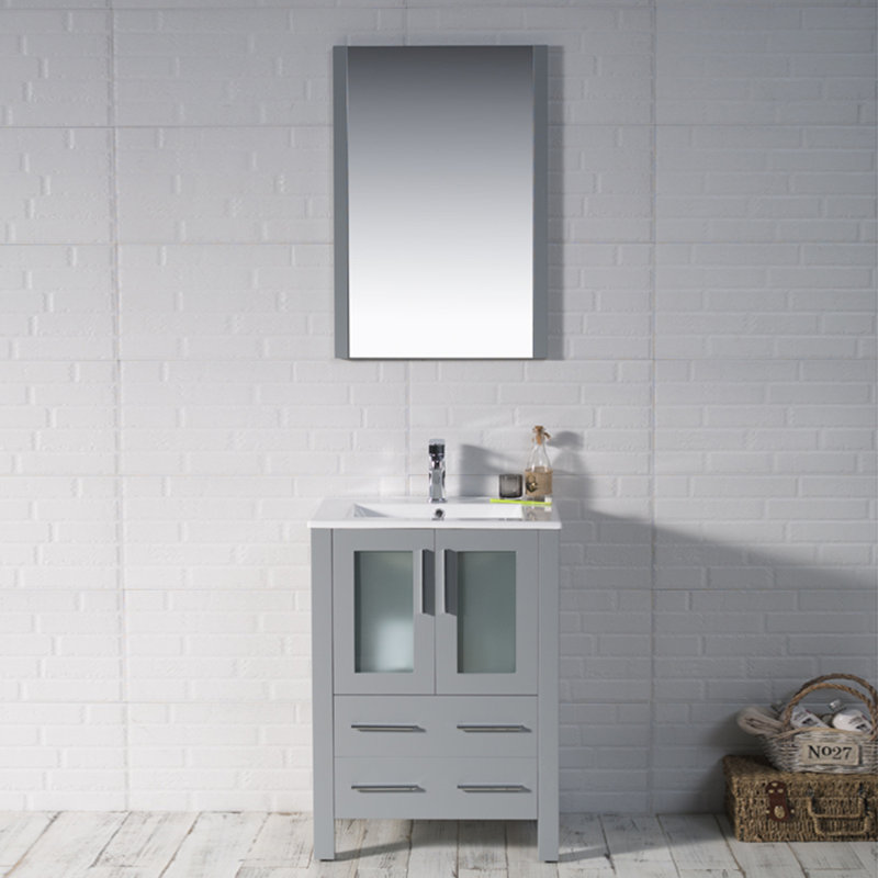 Meuble-lavabo simple 24 po avec lavabo, Gris métallique