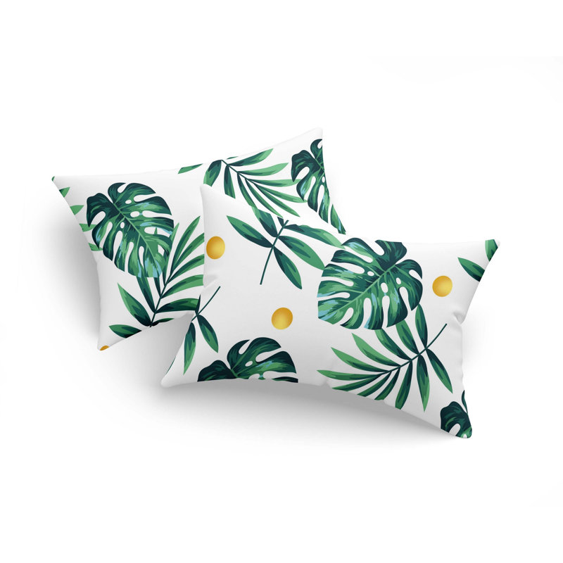 Washable Floral Print Cotton-Blend Pillowcase Set (2 Pieces), White/Green Flower