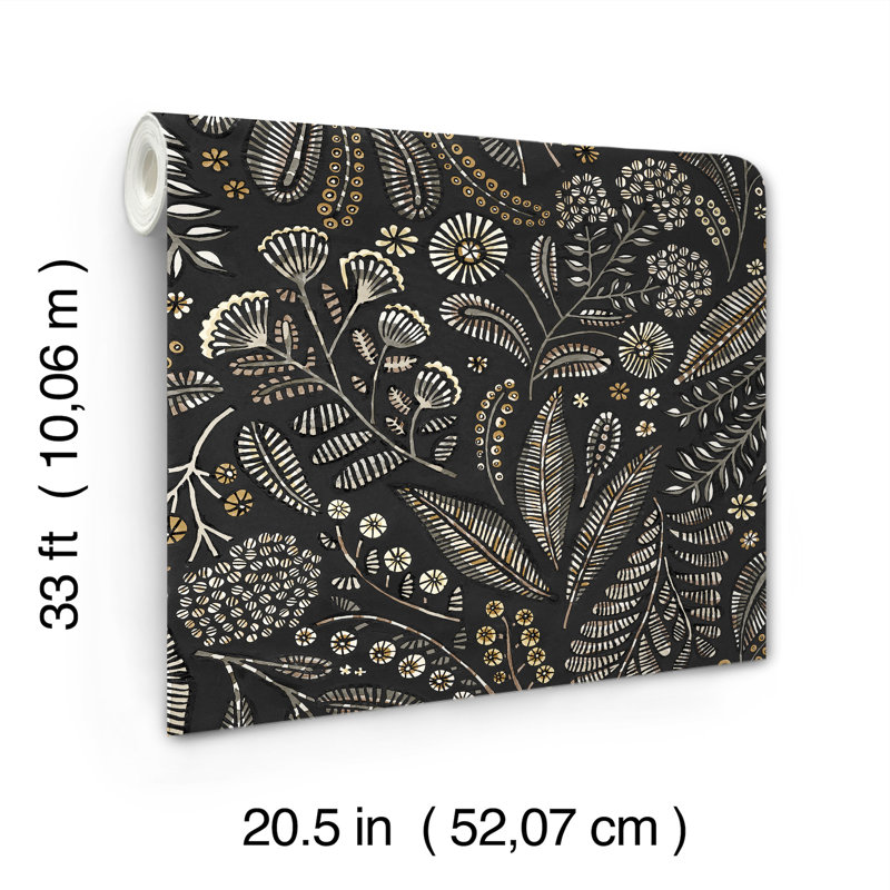 Briar Navy Floral Wallpaper, Black