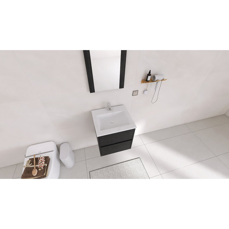 Meuble-lavabo mural 20 po avec comptoir en céramique | Tiroirs à fermeture en douceur, plomberie en U et conception pré-assemblée