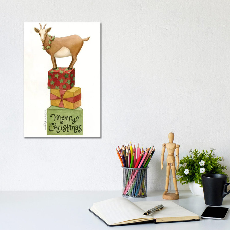 Goat Of Gifts by Teresa Kogut - Painting on Canvas, Wrapped Canvas, 30.48cm H x 20.32cm W x 1.91cm D