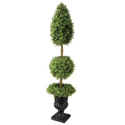 60 " H Faux Boxwood Topiary in Stone Urn