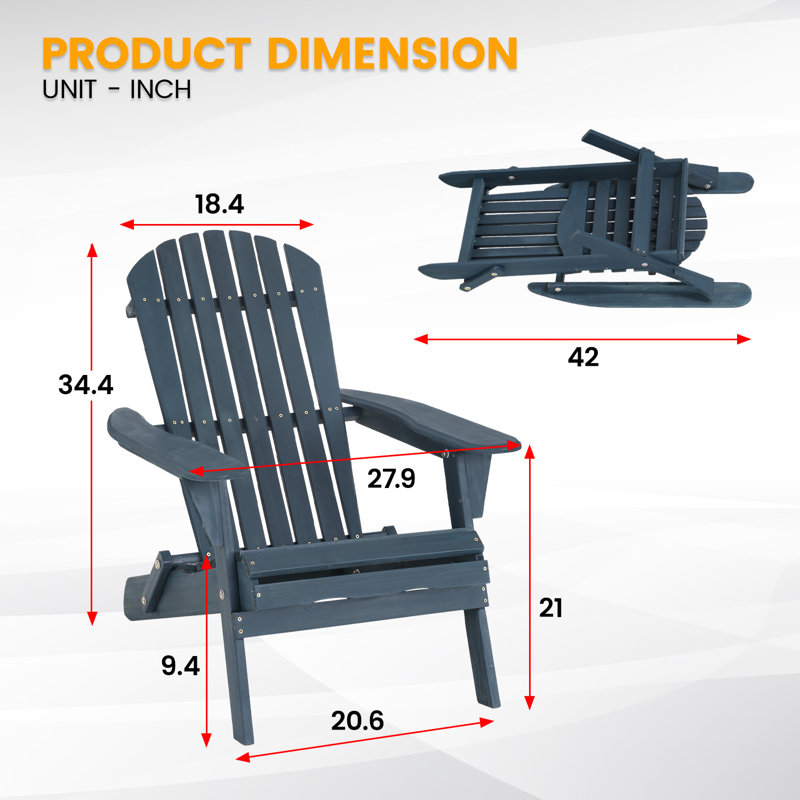 Willacoochee Adirondack Patio Lawn Folding Outdoor Chair Seating Fire Pit Wood Chairs, Navy