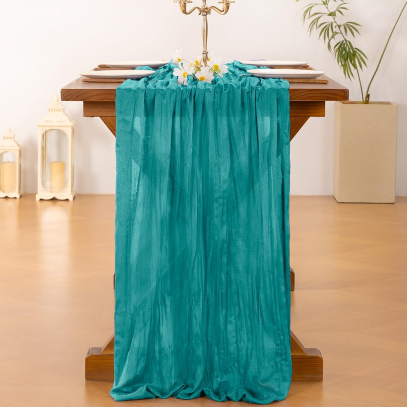 Chemin de table en étamine Cheesecloth Summer Boho Turquoise sarcelle 2 pièces gaze rustique 10pi en tissu de couloir de ferme diaphane pour décorations de fête de naissance