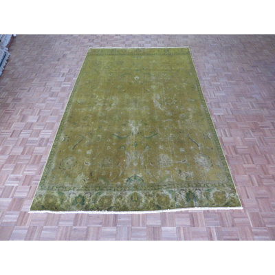 Tapis unique en laine noué à la main vert de 7 pi 6 po x 12 pi 2 po Mahmood
