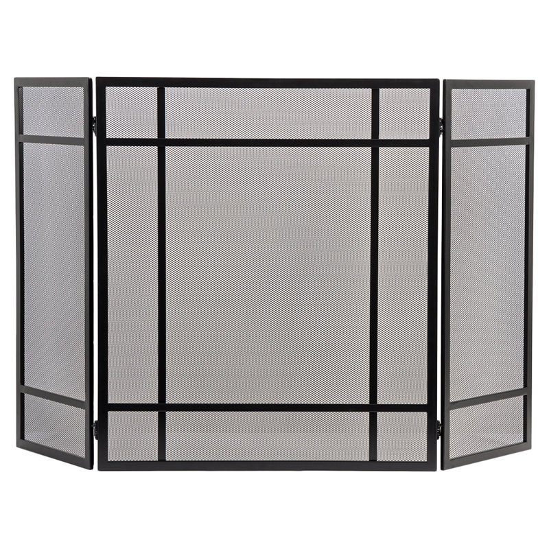 Country Living Pinecrest Mesh Fireplace Screen with Durable 3-Panel Steel Frame - Brass Handles