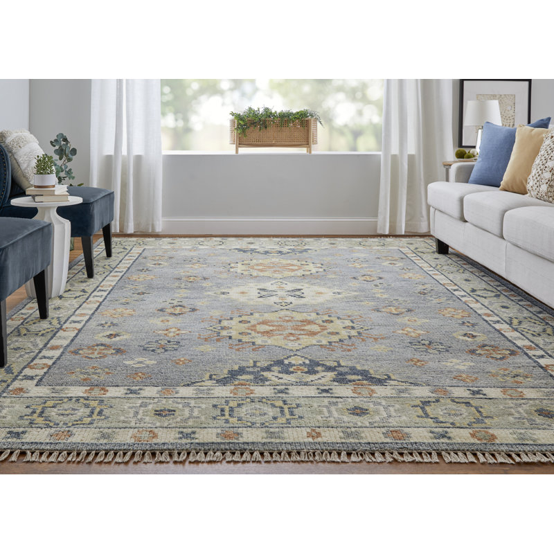 Nacy Wool Oriental Area Rug, Rectangle 4' x 6', Gray