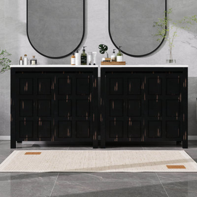 72" Bathroom Vanity Set With Double Vanities (Separate), Double Ceramic Sinks, Soft-Close Doors & Adjustable Shelf