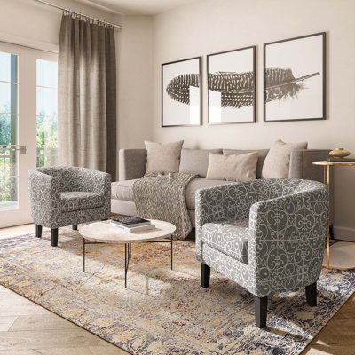 Ensemble de 2 fauteuils demi-tonneau ronds blancs et gris avec rembourrage doux et confortable