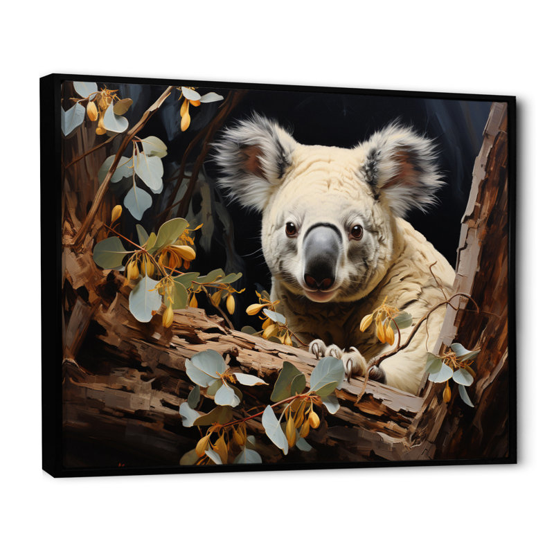 Koala Kudos - reproduction sur toile, Cadre flottant noir, H 24 po x l 32 po x P 1 po