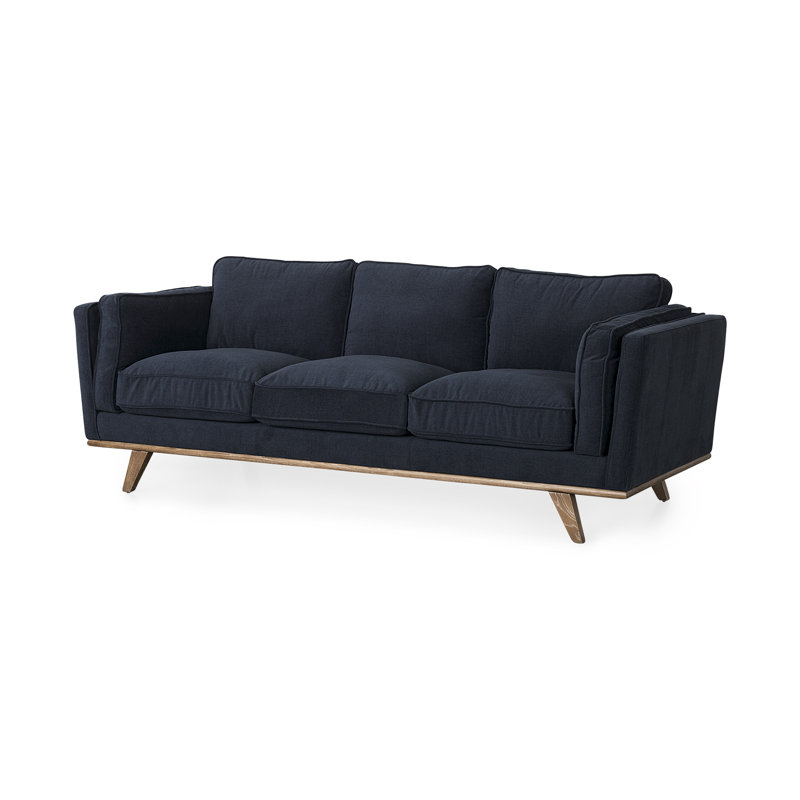 Damiere Upholstered 90.16'' Sofa, Navy Polyester Blend