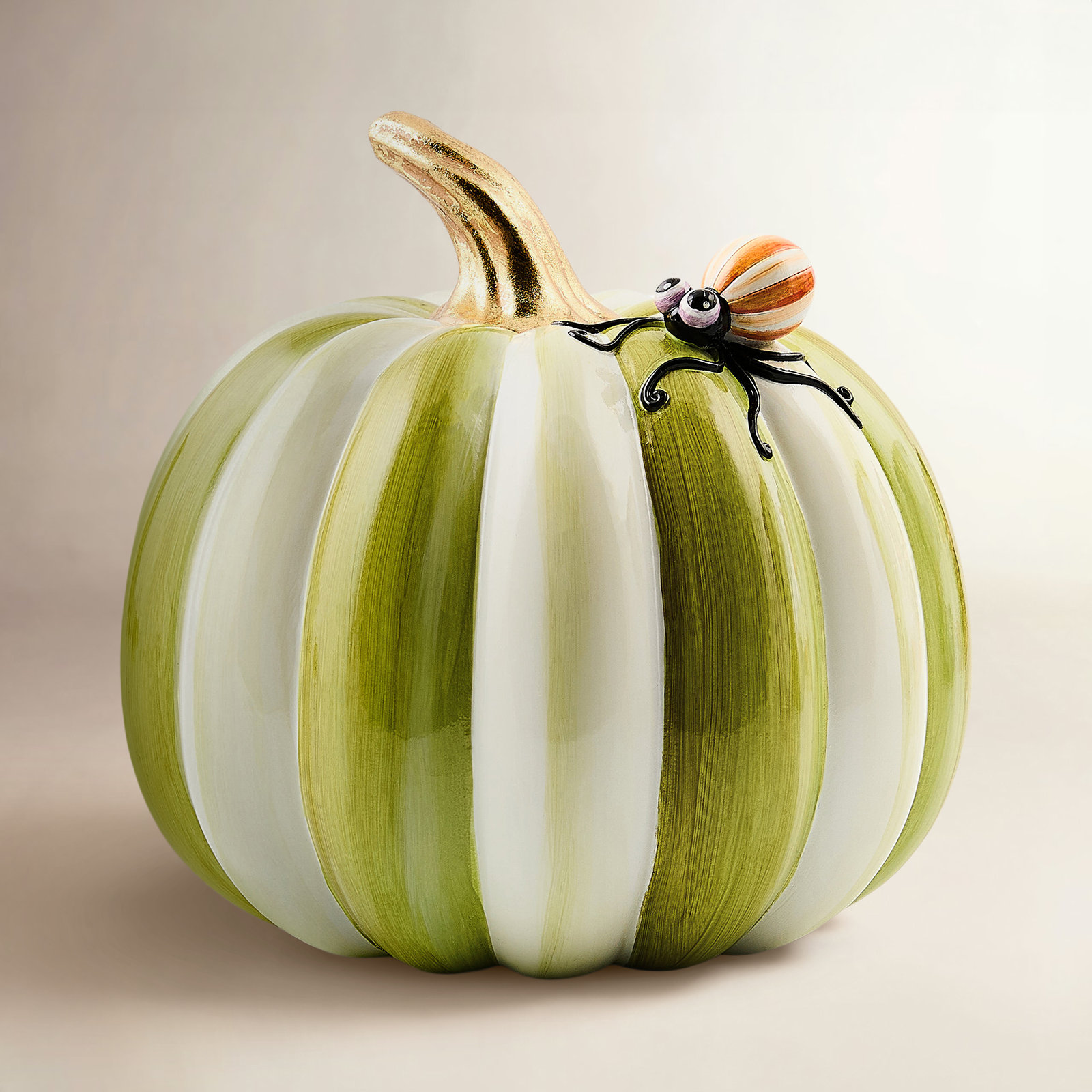 Fergal's Friend Spider on Small Moss Stripe Pumpkin
