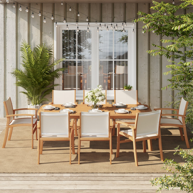 9-piece Outdoor Patio Dining Set, White/Brown