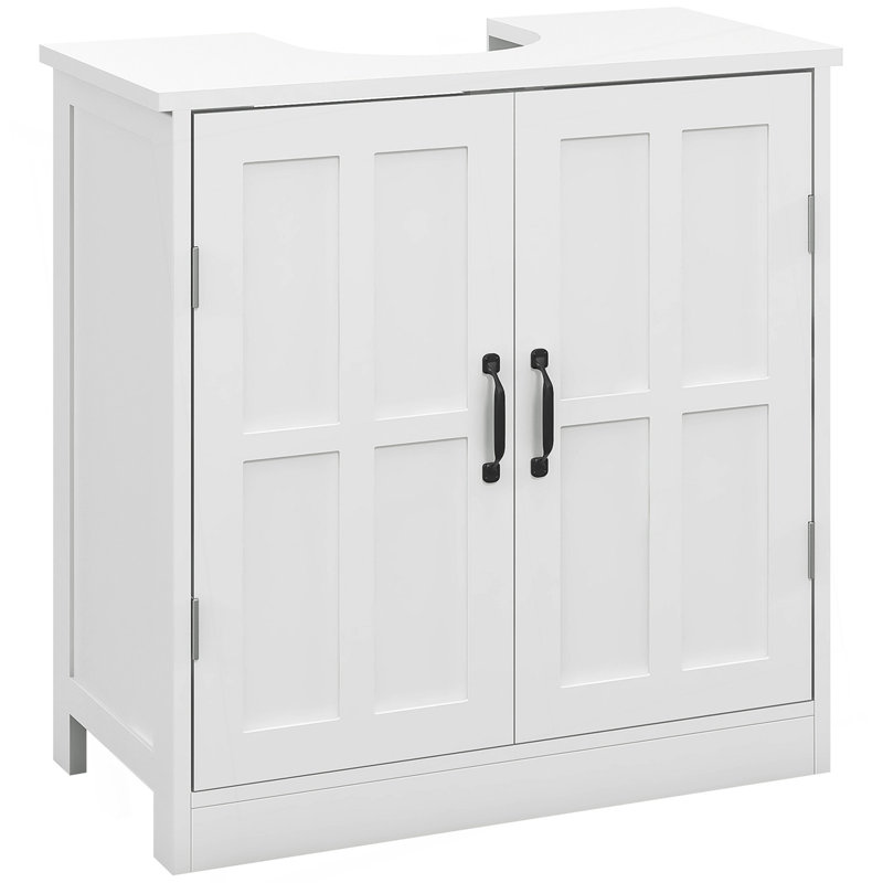 Armoire de salle de bain, meuble-lavabo piédestal avec tablette réglable, blanc