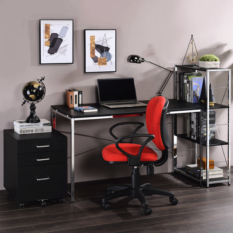 Rectangulaire noir et bureau avec table de rangement stable, Noir