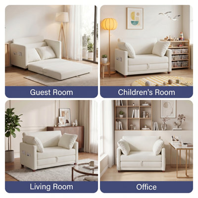 George 51" Upholstered Chenille Convertible Loveseat Sleeper Sofa with Storage Pockets