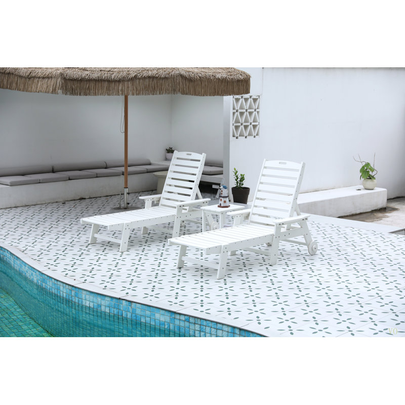 Lounge Chair With Side Table, 3-Piece Oversized Chaise Lounge Chair Setwith Wood Texture, All Weather Patio Lounge Chair With 5 Positions,Wheels &Cup Holder(Include 2Lounge Chairs And 1Table)