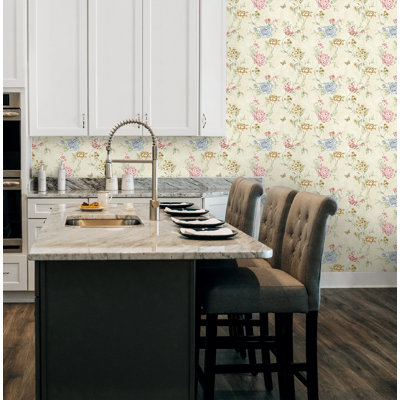 Seabrook Design Metallic Parchment & Dusty Rose Demeter Floral Trail Unpasted Wallpaper